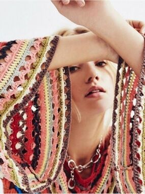 Free People Crochet Flared Sleeves Heart And Soul Sweater